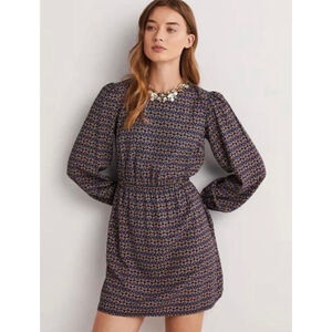 Boden Crew Neck Navy Dandelion Pop Mini Dress with Pockets Size 8
